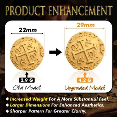 Large Metal Pirate Coins Gold Treasure Coin Set, Metal Replica Spanish Doubloons for Board Games, Tokens, Toys, Cosplay Realistic Money Imitation for Treasure Chest -Large Size 1.18" (Gold 20 PCS)