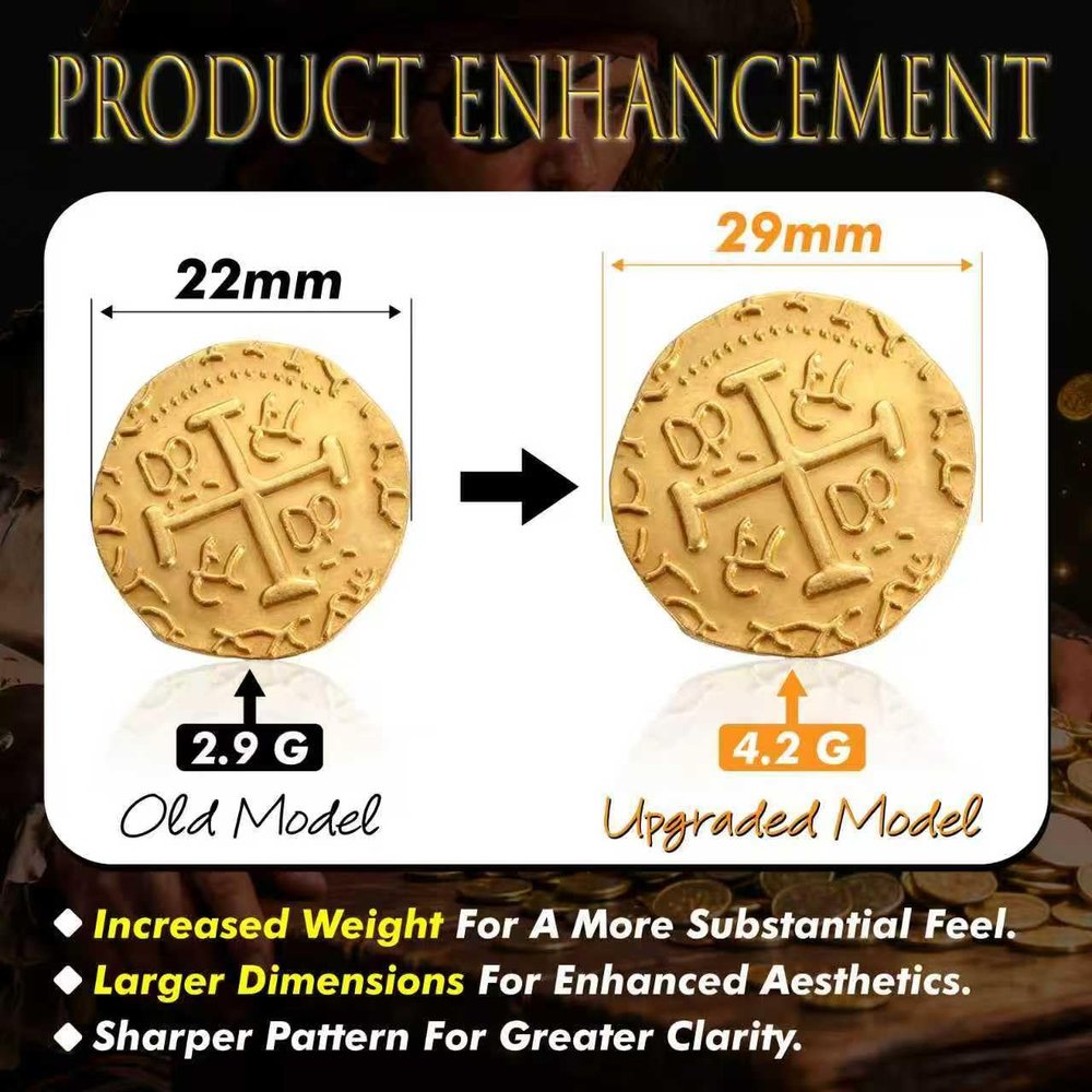 Large Metal Pirate Coins Gold Treasure Coin Set, Metal Replica Spanish Doubloons for Board Games, Tokens, Toys, Cosplay Realistic Money Imitation for Treasure Chest -Large Size 1.18" (Gold 20 PCS)