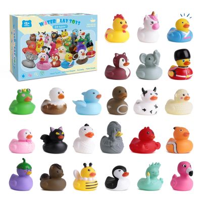 24 Rubber Ducks, Toddler Bath Toys, No-Hole Bathtub Toys for Baby Pool Toys for 18+ Months Girls Boys