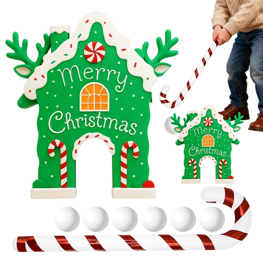 Ayammahic Gingerbread Golf Game Set, 2026 New Mini-Golf Course with Candy Cane Club Sticks, Gingerbread House Goal & 6 Balls, Funny Christmas Games for Family Party, Indoor Gathering Game for Adults