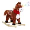 PAPABA Rocking Horse Plush Animal on Wooden Rockers, Plush Ride On Toy for Toddlers Ages 3+, Interactive Wooden Rocker with Sounds, Moving Mouth, Wagging Tail (Brown, S) view 1