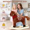 PAPABA Rocking Horse Plush Animal on Wooden Rockers, Plush Ride On Toy for Toddlers Ages 3+, Interactive Wooden Rocker with Sounds, Moving Mouth, Wagging Tail (Brown, S) view 2