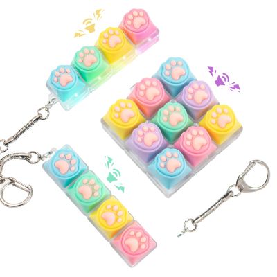 3 Pcs Keyboard Fidget Toy for Adult, Cute Loud Fidget Keyboard Keychain, Light Up Keyboard Clicker Fidget Toy, Cat Paw Button Fidget Clicker Sensory Toys for Ideal Anxiety Stress Relief Gift