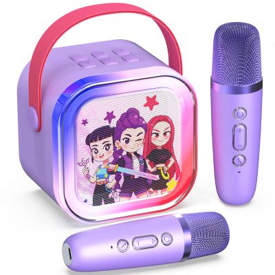 Mini Karaoke Machine for Kids,5 Voice Effects - Portable Bluetooth Speaker with 2 Wireless Mics LED Lights for Boys Girls Ages 3-12| Kids Karaoke Machine Birthday Gift Toy for Singing,Party & Play