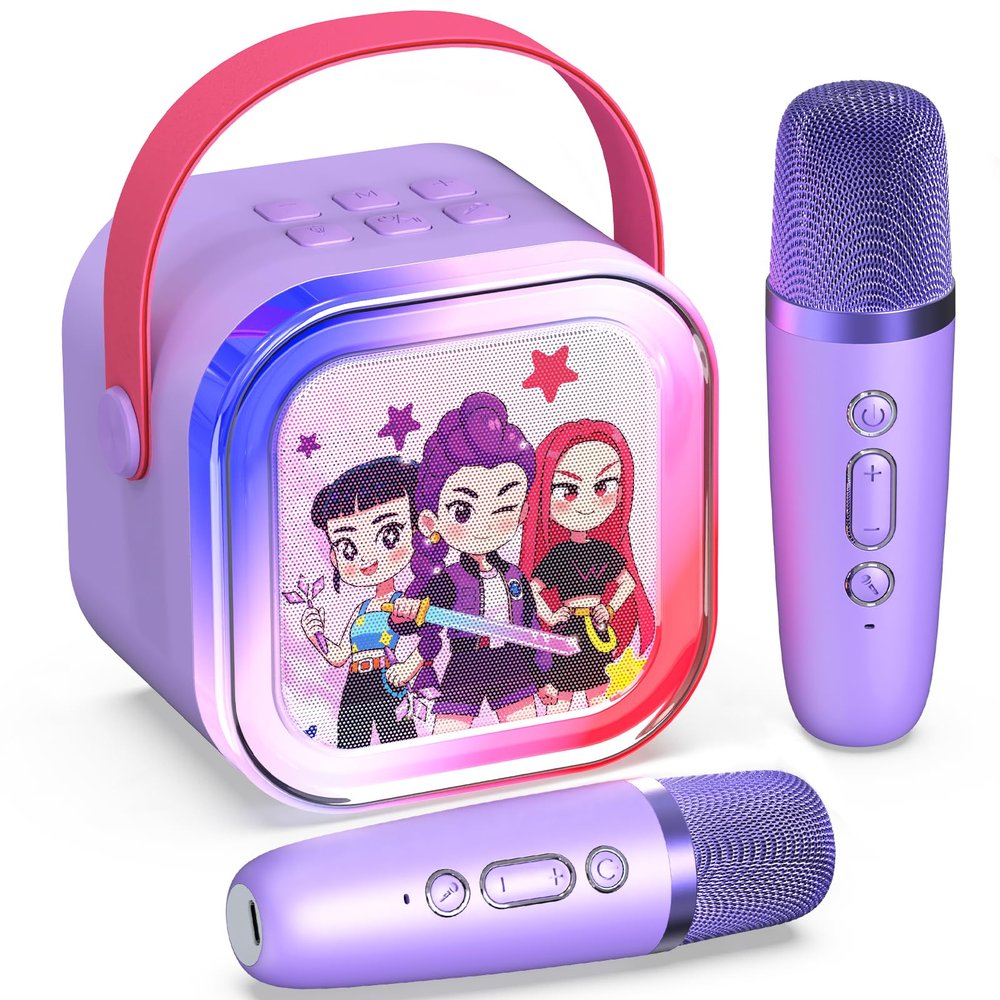 Mini Karaoke Machine for Kids,5 Voice Effects - Portable Bluetooth Speaker with 2 Wireless Mics LED Lights for Boys Girls Ages 3-12| Kids Karaoke Machine Birthday Gift Toy for Singing,Party & Play