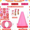 39Pcs 4 in 1 Valentines Day Party Games for Kids with Ring Toss, Plastic Cones, Bean Bags, 3-Legged Race Bands, Stickers, Carnival Valentine's Games Activity Combo Set for Classroom Indoor Outdoor view 2