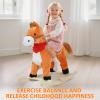 PAPABA Rocking Horse Plush Animal on Wooden Rockers, Plush Ride On Toy for Toddlers Ages 3+, Interactive Wooden Rocker with Sounds, Moving Mouth, Wagging Tail (Orange, S) view 4