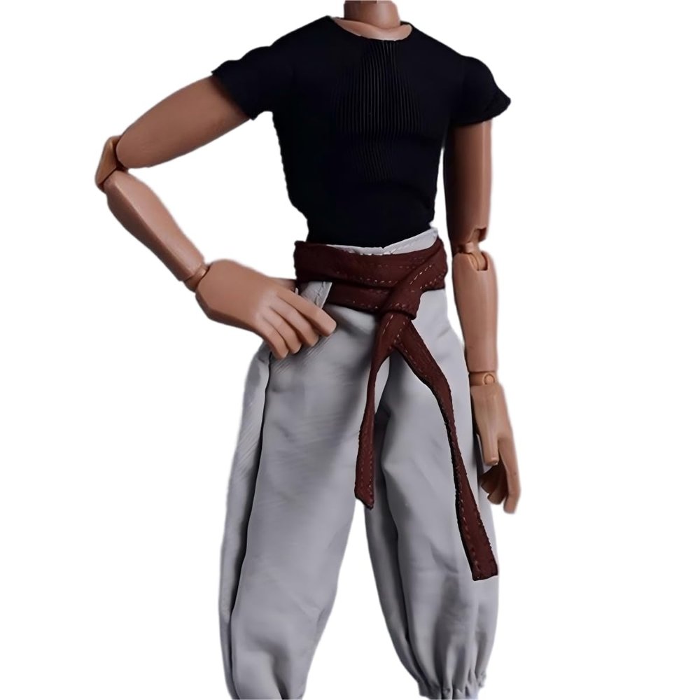 1/12 Scale Male Clothes,6 inches Figure Doll Accessories Elastic Tight T-Shirt Clothes Sport Clothing for 6inch Action Figure Body (Black Tops+Brown Belt+Black Pant)