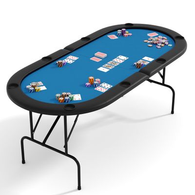 71'' Poker Table Foldable, 8 Player Oval Folding Poker Tables with Collapsible Legs, Casino Grade Felt, Padded Rails and Cup Holders, Portable Poker Table for Texas Holdem Poker and Blackjack, Blue