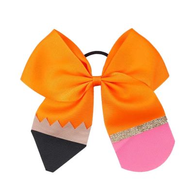 6pcs 7" Solid Pencil Hair Bows Girls Back to School Glitter Cheer Bow With Elastic Bands For Kids Boutique Accessories For Cheerleading Performances(Color 1)
