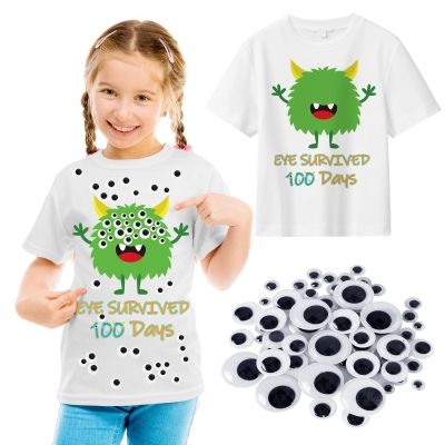 100th Day of School DIY Shirt Kit DIY T-Shirt with Pom Poms Googly Eyes for Kid Art Creative School 100 Days Party (US, Age, 9 Years, White-Monster)