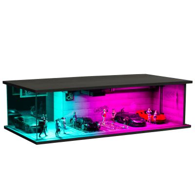 1/64 Scale Cars Display Case for Toy Model Car Display and Storage, Parking Garage with LED Light for Hot Wheels & Matchbox Easy Assmble Dioramas Cyberpunk Type(04)