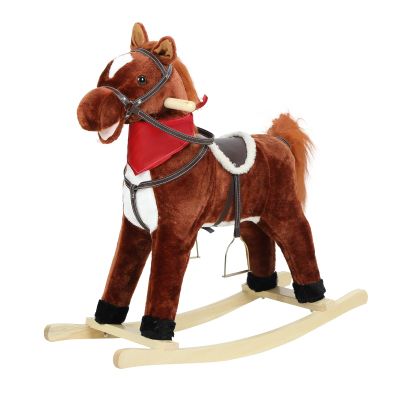 Rocking Horse Ages 1-3,Plush Ride on Animal with Wooden Rockers for Kids, Moving Mouth and Wagging Tail, Musical Sounds, Baby Rocking Chair, 50kg Weight Capacity, Ages 1-6 (Dark Brown, M)
