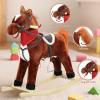 Rocking Horse Ages 1-3,Plush Ride on Animal with Wooden Rockers for Kids, Moving Mouth and Wagging Tail, Musical Sounds, Baby Rocking Chair, 50kg Weight Capacity, Ages 1-6 (Dark Brown, M) view 3
