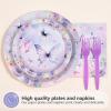 96 Pcs Butterfly Baby Shower Decorations Disposable We Are Enchanted to Meet You Paper Plates and Napkins Purple Butterfly Floral Tableware Set for Girls Baby Shower Birthday Party Supplies view 2