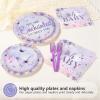 96 Pcs Butterfly Baby Shower Decorations Disposable We Are Enchanted to Meet You Paper Plates and Napkins Purple Butterfly Floral Tableware Set for Girls Baby Shower Birthday Party Supplies view 3