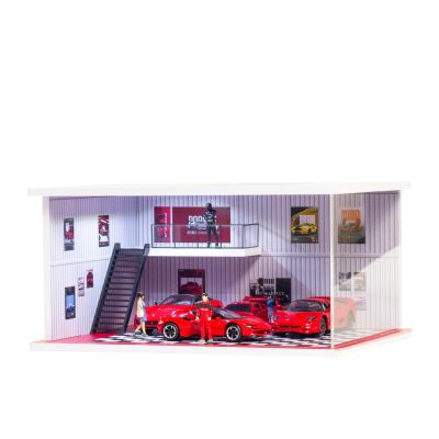 1/64 Scale Cars Display Case for Model Car Display and Storage, Stackable Garage with LED Light and Clear Acrylic Cover for Hot Wheels & Matchbox Dioramas Repair Store (Type E)