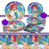 111PCS Disne Ariel Party Kit! Enchanting set with vibrant tableware & dreamy tablecloth, for a magical undersea kids' birthday. view 1