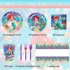 111PCS Disne Ariel Party Kit! Enchanting set with vibrant tableware & dreamy tablecloth, for a magical undersea kids' birthday. view 3