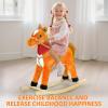 Rocking Horse Ages 1-3,Plush Ride on Animal with Wooden Rockers for Kids, Moving Mouth and Wagging Tail, Musical Sounds, Baby Rocking Chair, 50kg Weight Capacity, Ages 1-6 (Light Brown, M) view 2