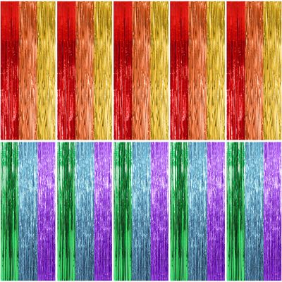 10 Pack Rainbow Backdrop Party Decorations Tinsel Curtain Party Streamer Foil Fringe Birthday Decorations Photo Booth Colorful Theme First Day of School Engagement Baby Shower Decor