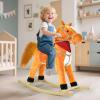 Rocking Horse Kids Plush Ride on Animal Toy with Wooden Rockers, Baby Rocking Chair with Wagging Tail, Moving Mouth & Realistic Sounds, Gift for Boy Girl, Age 1-6, Brown (Light Brown, Small) view 2