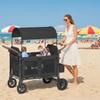 TABU 4 Seater Foldable Stroller Wagon with Removable Sun-Proof Canopy, All Terrain Wagon with Storage Bag, Adjustable Handle & 5-Point Harnesses for Camping, Travel, Beach, 51.2x22.5x42.6IN view 2