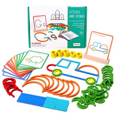 142pcs Montessori Smart Sticks for Toddlers,Wooden Sticks and Rings Puzzle Game,Quick Thinking Puzzle Blocks,Boost Creativity & Imagination & Focus (2Pcs)