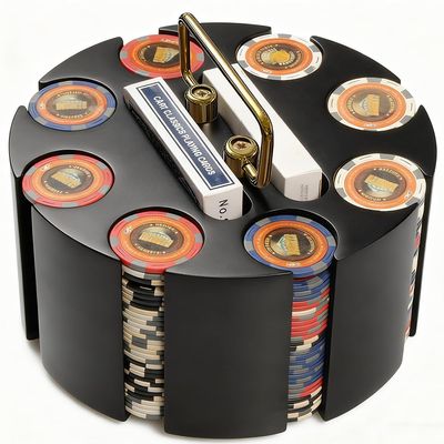 INLETTER Wood Carousel Poker Chip Case, Poker Chip Carrier Holder - Holds 200 Pcs Chips and 2 Decks of Playing Cards for Casino Party Supplies Family Game Accessory