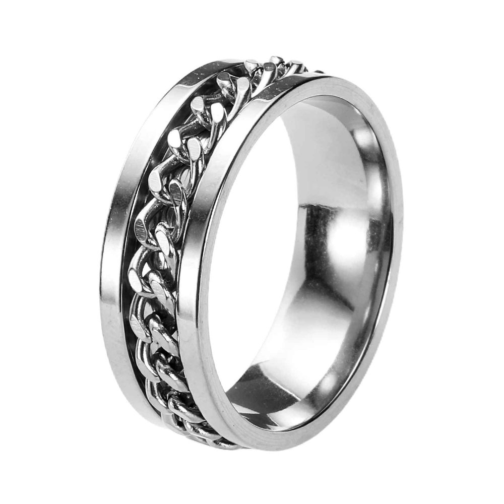 HEARTOOL Adults Fidget Ring 0.9" (22mm) Dia. Titanium Steel Chain Rotatable Rings, Metal Band Rings Perfect for Men & Women (Silver)