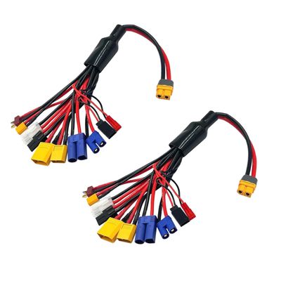 2-Pack 10-in-1 RC Charging Cable Leads, 15 cm 14 AWG Main Wire Multi-Connector Splitter to XT60H Plug for TRX, T-Plug, Tamiya, Futaba, JST, XT90, XT60, XT30, EC3, EC5