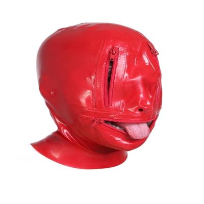 AiCc stylists Halloween Latex Hood Zipper Eyes and Mouth Rubber Mask Cosplay (Red, XXL)