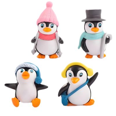 4 Pcs Mini Skiing Penguin Resin Figurines Cute Cartoon Antarctica Animal Miniatures for DIY Fairy Garden, Micro Landscape, Birthday Cake Decoration, Car Interior Decoration & Creative Desktop Crafts