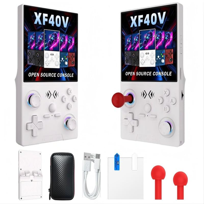 XF40V Retro Handheld Game Console, Video Game Console with 128G Built-in 20000+ Games, 4000mAh Rechargeable, Support 30+ Simulators, Linux System, 4.0 Inch IPS Screen Portable Pocket (128G White)