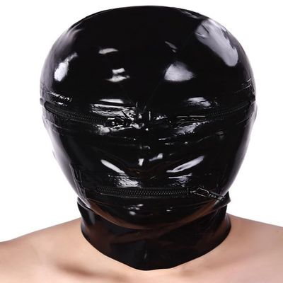 AiCc stylists Latex Zippula Hood Halloween Rubber Mask Zipper eyes and mouth Cosplay (XS)