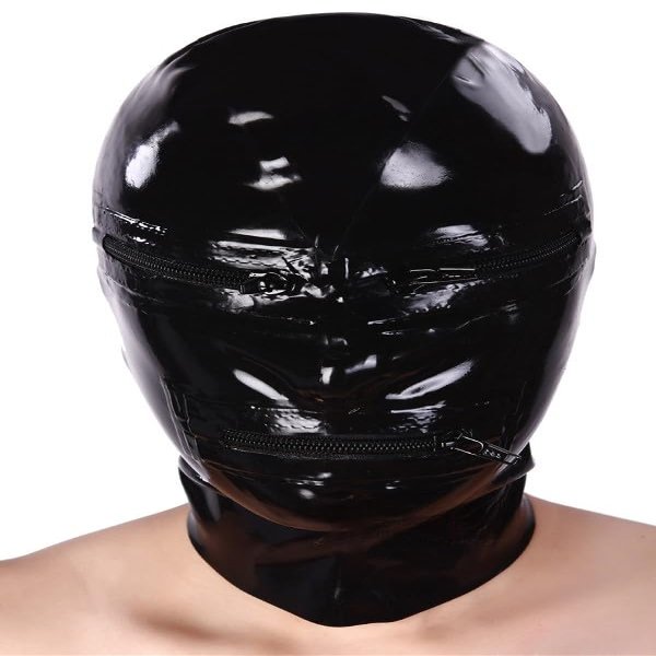 AiCc stylists Latex Zippula Hood Halloween Rubber Mask Zipper eyes and mouth Cosplay (XS)