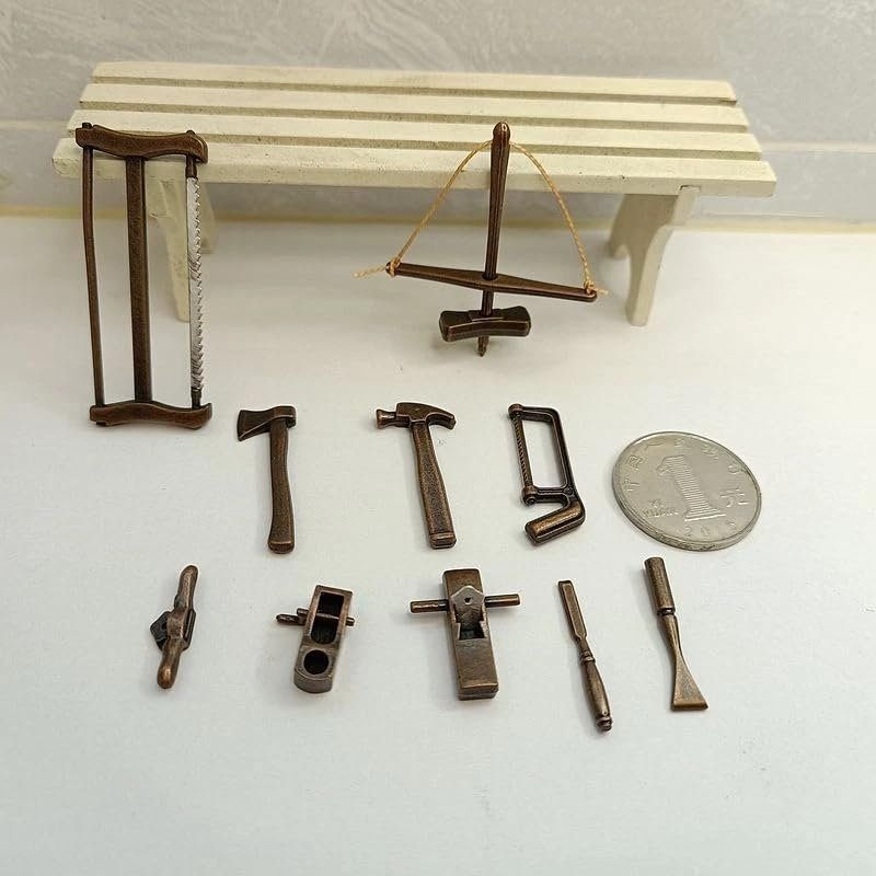 10PC Dollhouse Miniature Carpenter Repair Tools 1:12 Scale Kit Metal Accessories