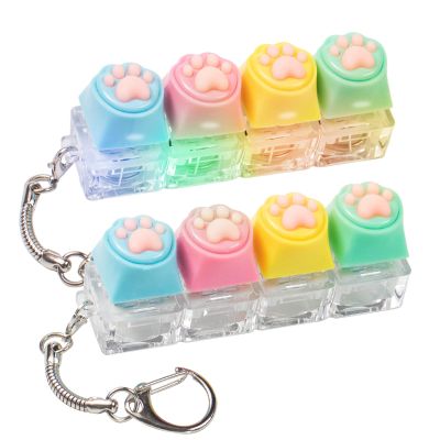 2 Pcs Light Up and No Light Keyboard Fidget Toy, Cute Catpaw Clicky Keyboard Fidget Clicker Keychain, Cat Paw Key Button Stress Relief Fidget for Adult to Anxiety Decompression (Blue Pink)