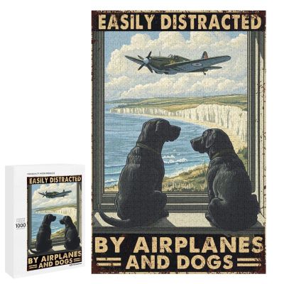 1000 PCS Wood Jigsaw Puzzles for Adults Dog Easily Distracted by Airplanes Puzzles for Adults Games Educational Toys Gifts