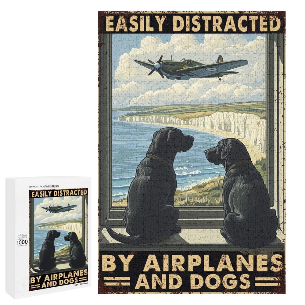 1000 PCS Wood Jigsaw Puzzles for Adults Dog Easily Distracted by Airplanes Puzzles for Adults Games Educational Toys Gifts