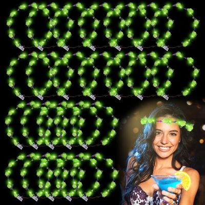 YOFOBU 36PCS LED Flower Crown,Green Light Up Flower Headband for Women,Glow in The Dark Flower Wreath Crowns for Valentines Day,St Patrick Day,Wedding,Birthday Beach Party Favors
