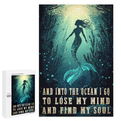 1000 PCS Wood Jigsaw Puzzles for Adults Rustic Into The Ocean I Go Mystical Ocean Quote Seaside Soulful Beach House Puzzles for Adults Games Educational Toys Gifts