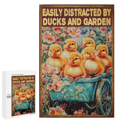 1000 PCS Wood Jigsaw Puzzles for Adults Garden Duck Easily Distracted by Ducks and Garden Puzzles for Adults Games Educational Toys Gifts