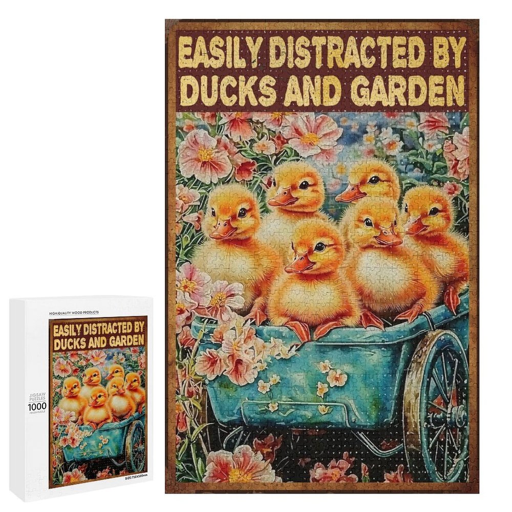 1000 PCS Wood Jigsaw Puzzles for Adults Garden Duck Easily Distracted by Ducks and Garden Puzzles for Adults Games Educational Toys Gifts