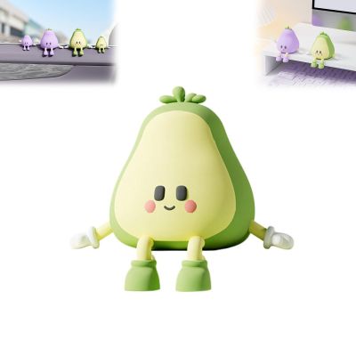 Adorable Citrus Character Figurine - Soft Rubber Car Dashboard Decor with Smile Face, Fun Executive Desk Toy for Office & Vehicle Interior Decoration (Green L)
