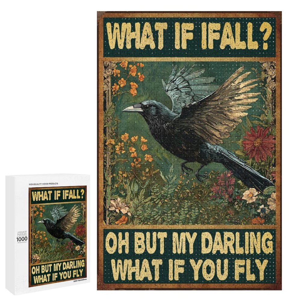1000 PCS Wood Jigsaw Puzzles for Adults Crow What If I Fall Bedroom Puzzles for Adults Games Educational Toys Gifts