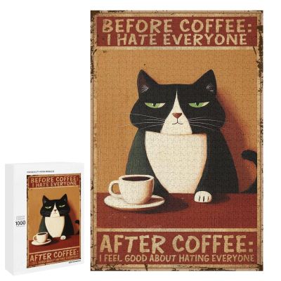 1000 PCS Wood Jigsaw Puzzles for Adults Cat Coffee Print Puzzles for Adults Games Educational Toys Gifts