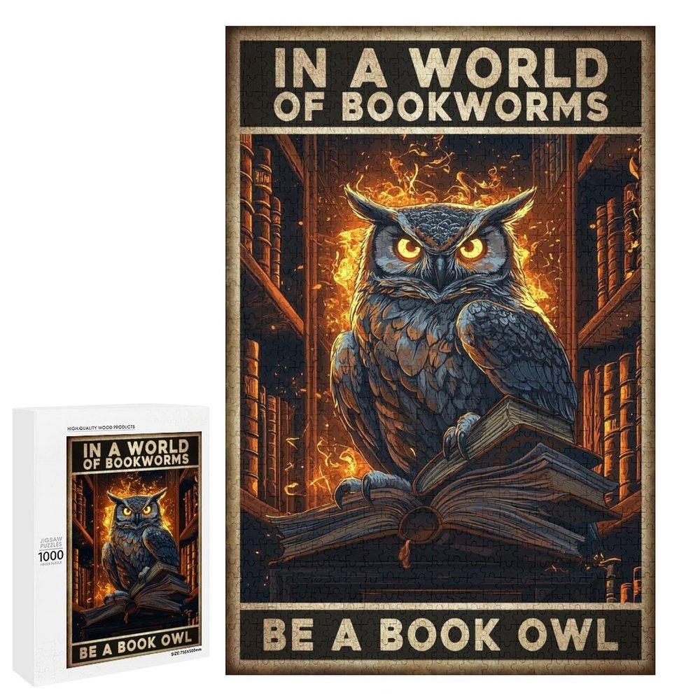 1000 PCS Wood Jigsaw Puzzles for Adults Owl in A World Full of Bookworms Be A Book Owl Puzzles for Adults Games Educational Toys Gifts