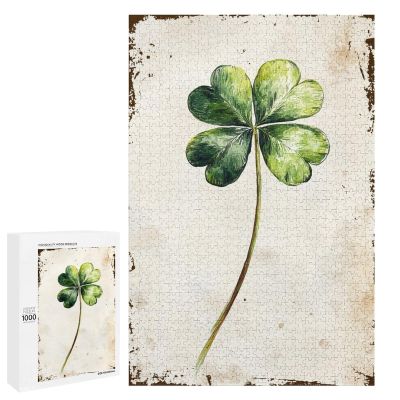 1000 PCS Wood Jigsaw Puzzles for Adults Four Leaf Clover Meadow Flower Floral Good Luck Charm Green Nature Wildlife Watercolor Garden Puzzles for Adults Games Educational Toys Gifts