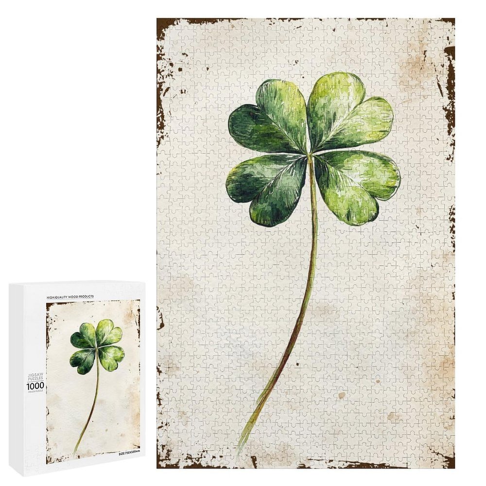 1000 PCS Wood Jigsaw Puzzles for Adults Four Leaf Clover Meadow Flower Floral Good Luck Charm Green Nature Wildlife Watercolor Garden Puzzles for Adults Games Educational Toys Gifts